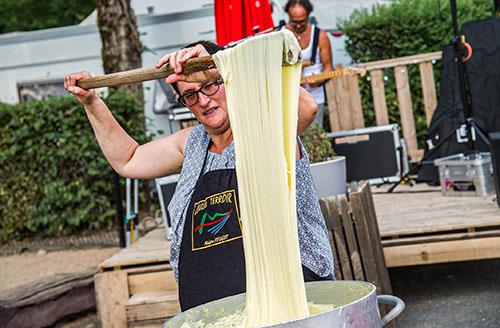 Aligot sausage party at the Parc du Charouzech campsite in Aveyron