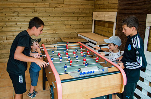 Table football tournament organized at the Parc du Charouzech campsite in Aveyron