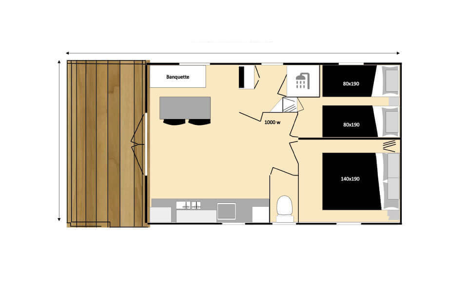 Plan du mobil-home Les Bleuets 4 couchages, en location à Salles Curan