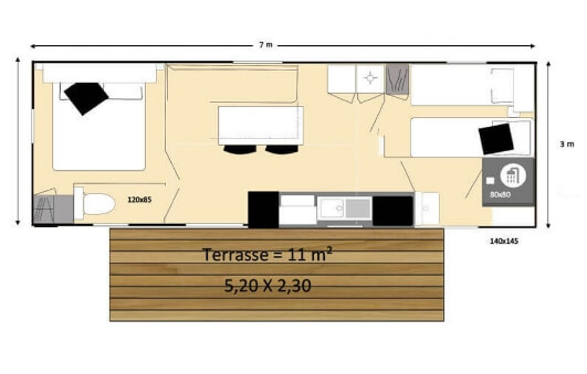 Plan of mobile home Les Myosotis, former generation
