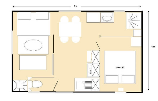 Plattegrond van de stacaravan Rêve, te huur op camping Parc du Charouzech.